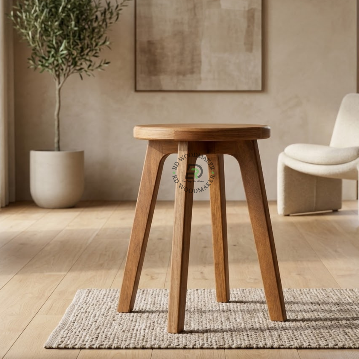 SOREN ROUND SOLID WOOD LOW STOOL