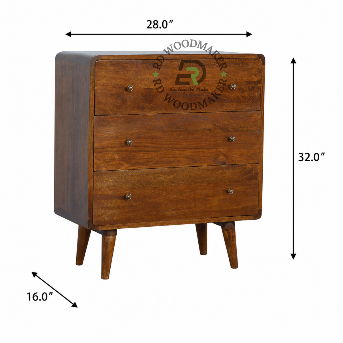 MID-CENTURY MODERN SOLID WOOD 3 DRAWER BEDSIDE TABLE