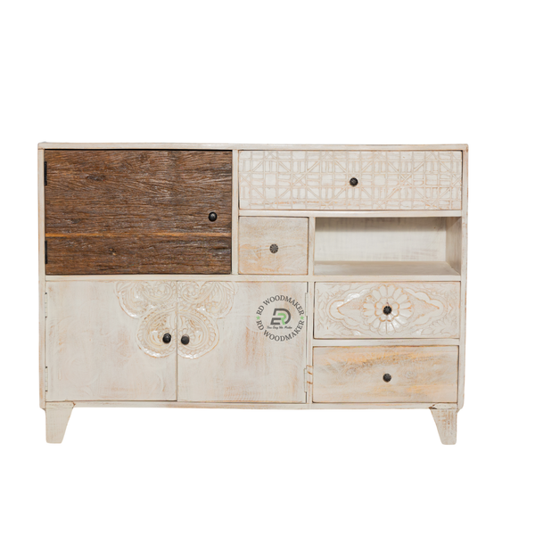 VINTAGE HANDCARVED SOLID WOOD SIDEBOARD
