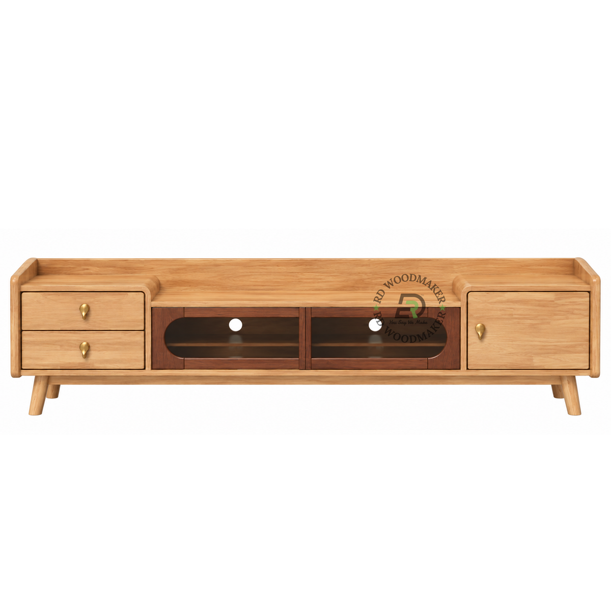 CELINE EXTRA-WIDE SOLID WOOD TV UNIT WITH GLASS MEDIA CABINETS