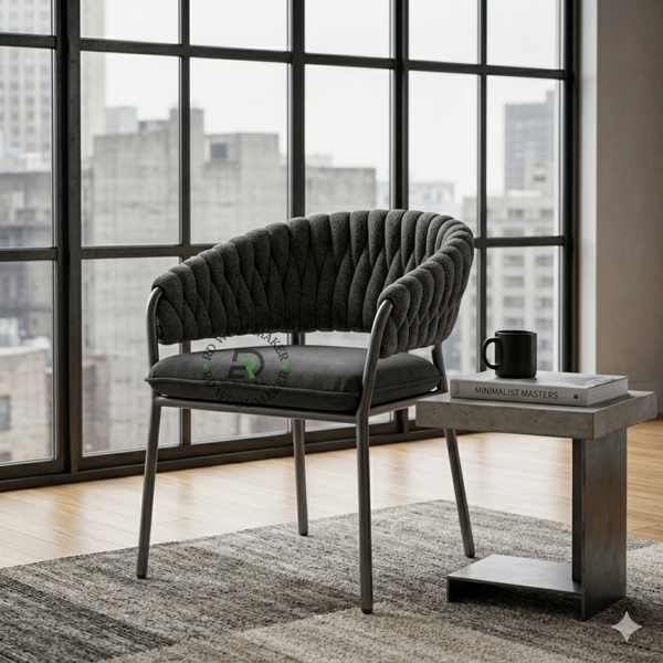 PREMIUM CHARCOAL ROPE WRAPPED ARMCHAIR WITH CUSHIONED SEAT
