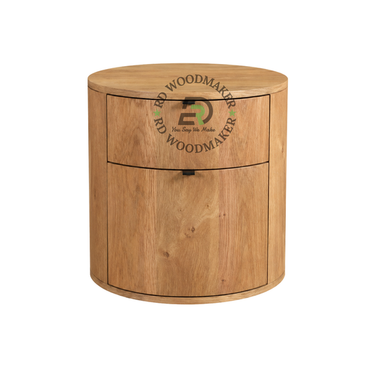 MODERN ROUND SOLID WOOD BEDSIDE TABLE WITH DRAWER STORAGE