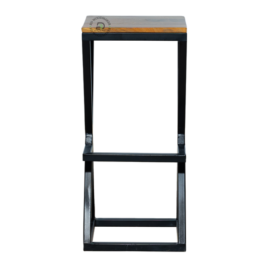 PREMIUM GEOMETRIC BLACK METAL BAR STOOL WITH SQUARE WOODEN SEAT