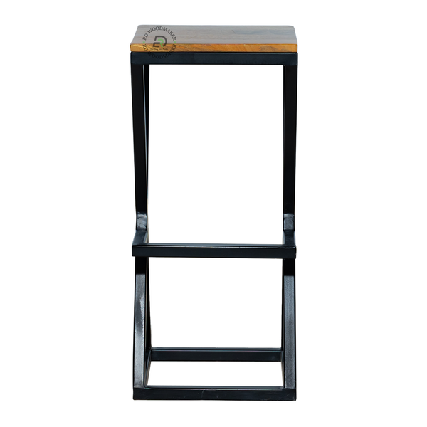 PREMIUM GEOMETRIC BLACK METAL BAR STOOL WITH SQUARE WOODEN SEAT