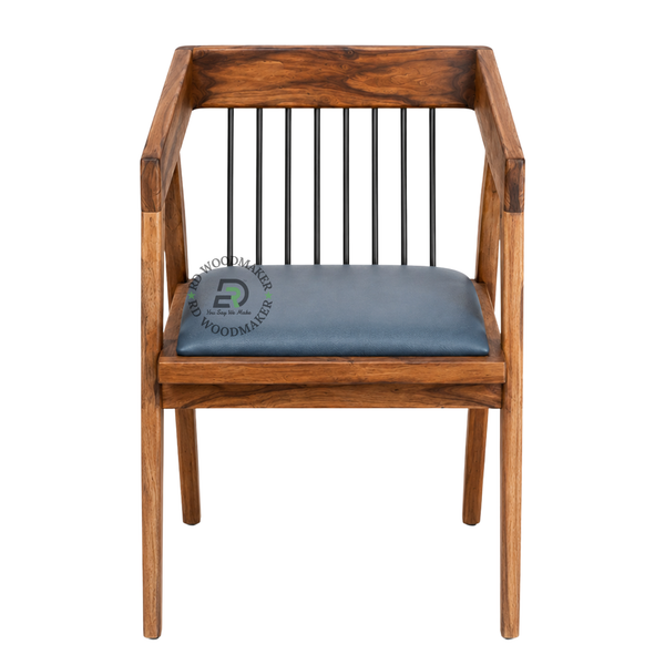 PREMIUM SOLID WOOD ARMCHAIR WITH METAL SPINDLE BACK & GREY CUSHION