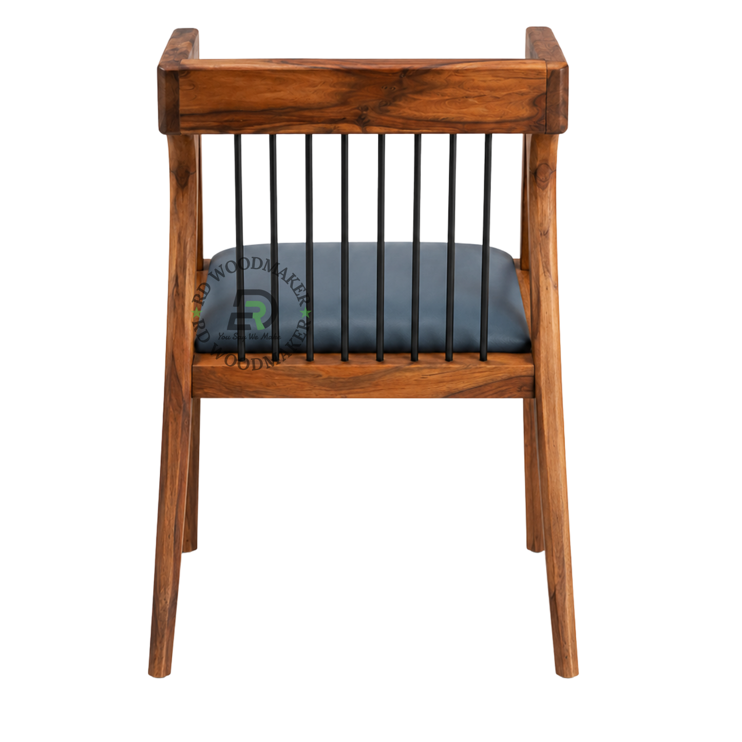 PREMIUM SOLID WOOD ARMCHAIR WITH METAL SPINDLE BACK & GREY CUSHION