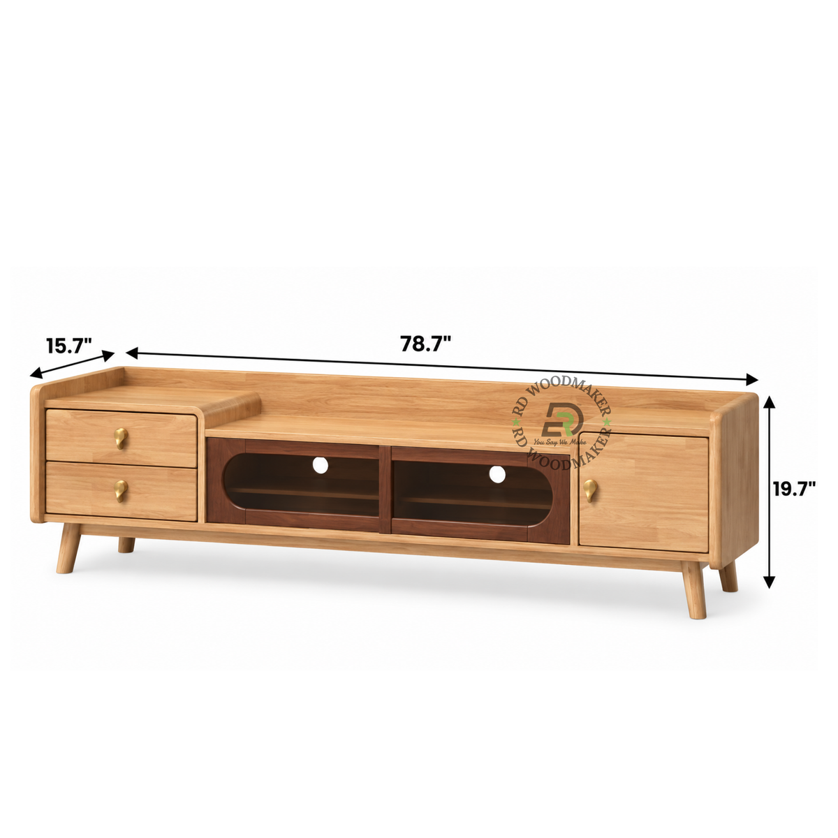 CELINE EXTRA-WIDE SOLID WOOD TV UNIT WITH GLASS MEDIA CABINETS