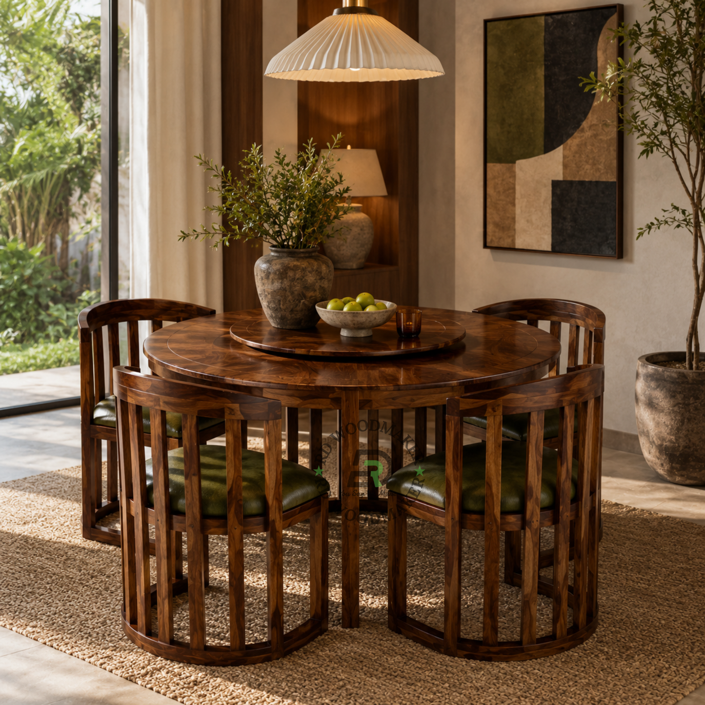 ROUND NESTING WOODEN DINING SET WITH LAZY SUSAN