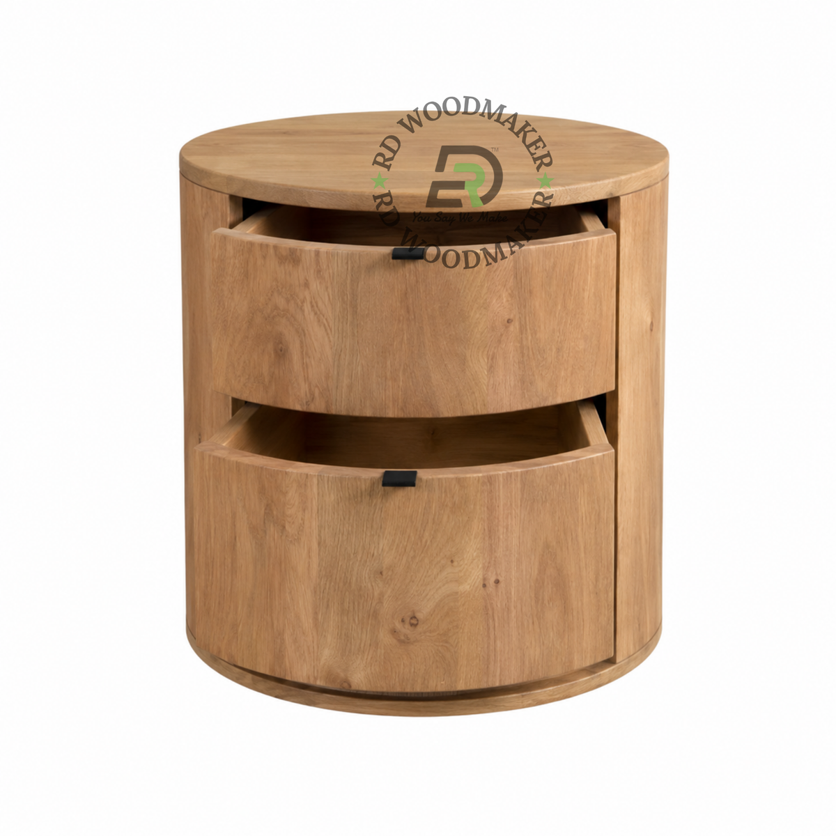 MODERN ROUND SOLID WOOD BEDSIDE TABLE WITH DRAWER STORAGE