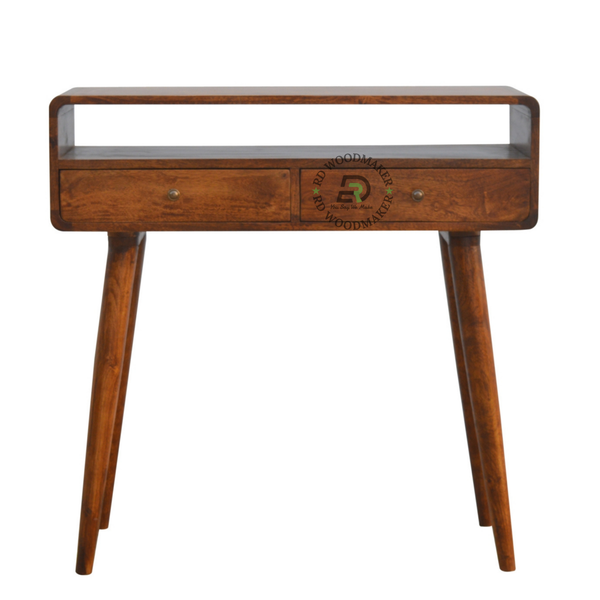 CURVED SOLID WOOD CONSOLE TABLE WITH DUAL DRAWERS