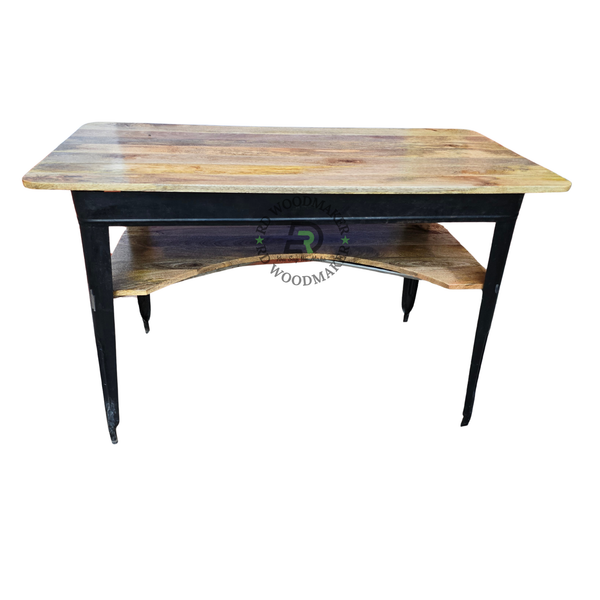 INDUSTRIAL WOODEN DINING TABLE WITH LOWER DISPLAY SHELF