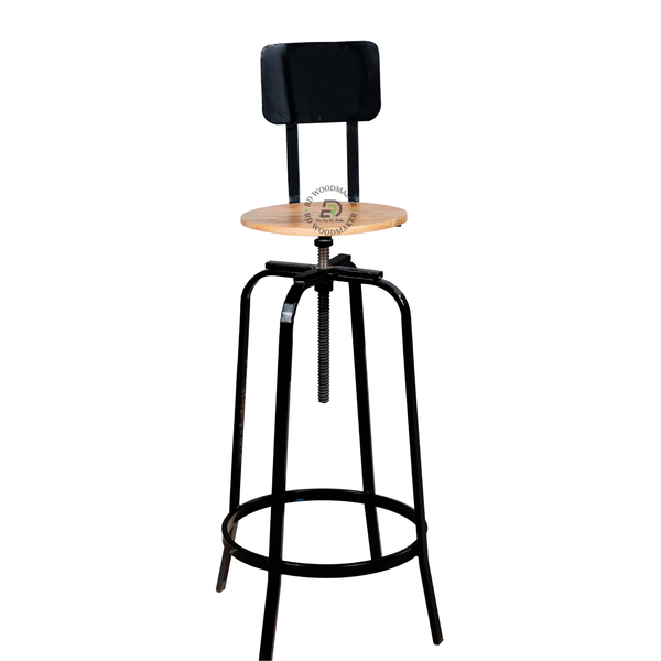 PREMIUM INDUSTRIAL ADJUSTABLE WOODEN BAR STOOL WITH BACKREST