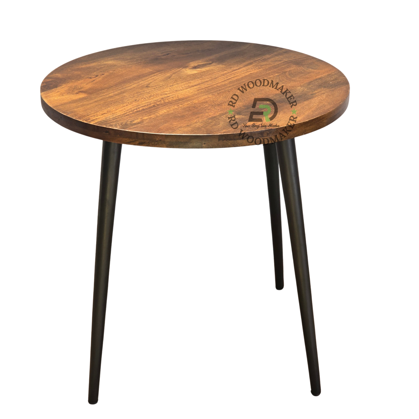 MODERN ROUND WOODEN DINING TABLE WITH TAPERED METAL LEGS