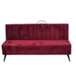 LUXURY BURGUNDY CHANNEL-TUFTED THREE-SEATER SOFA WITH BLACK METAL LEGS