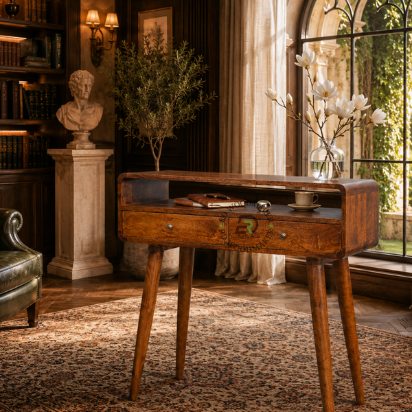 CURVED SOLID WOOD CONSOLE TABLE WITH DUAL DRAWERS