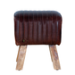 VINTAGE GENUINE LEATHER UPHOLSTERED SOLID WOOD STOOL