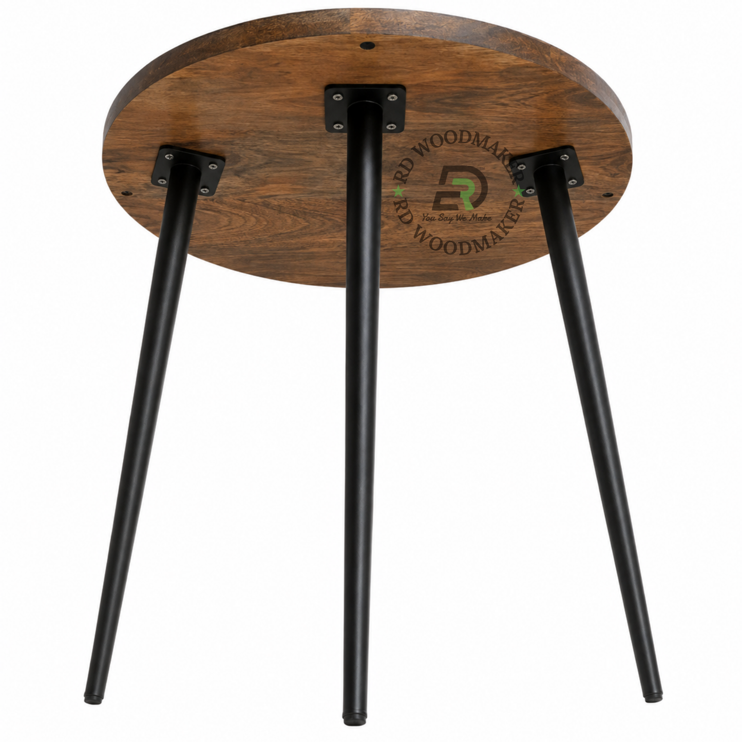 MODERN ROUND WOODEN DINING TABLE WITH TAPERED METAL LEGS