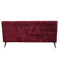 LUXURY BURGUNDY CHANNEL-TUFTED THREE-SEATER SOFA WITH BLACK METAL LEGS