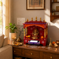 PREMIUM HAND-PAINTED RED WOODEN HOME TEMPLE WITH OPEN SHRINE & DOUBLE STORAGE DRAWERS