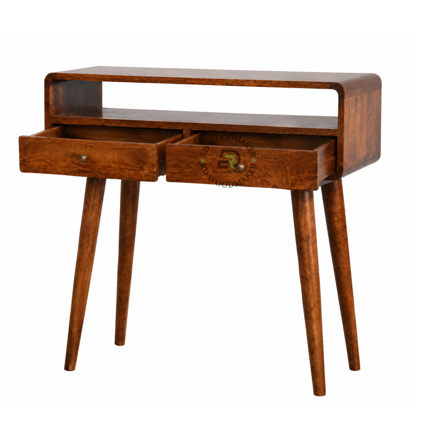 CURVED SOLID WOOD CONSOLE TABLE WITH DUAL DRAWERS