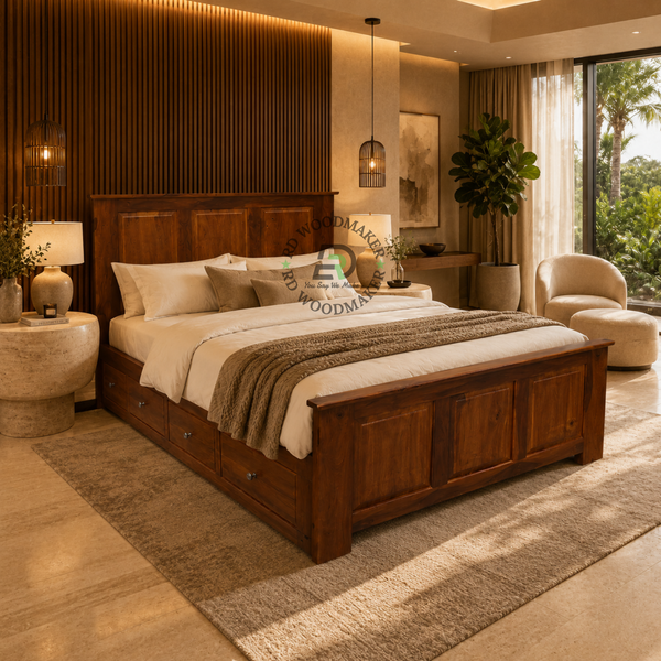 PREMIUM SINGLE WOODEN STORAGE BED WITH SIDE DRAWERS