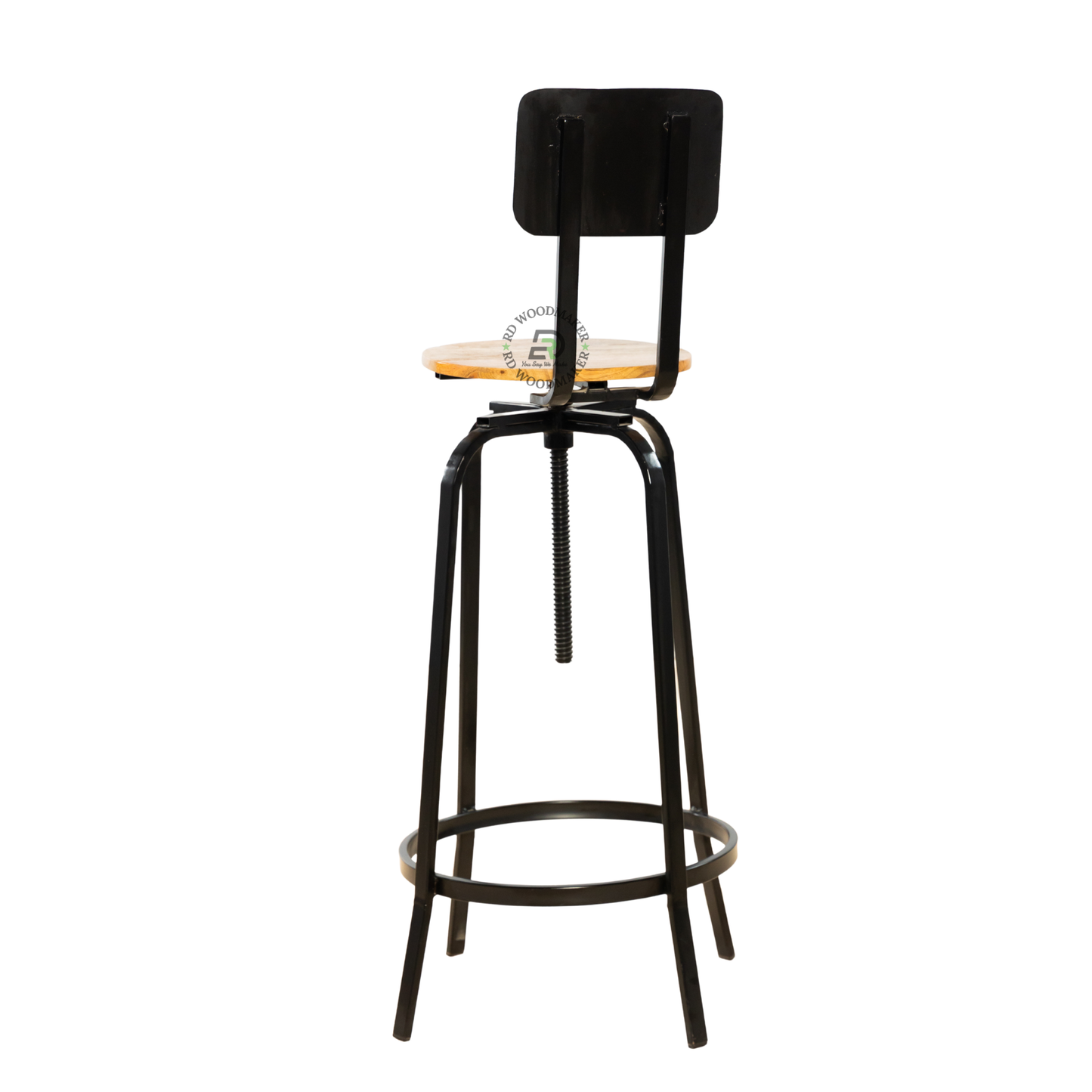 PREMIUM INDUSTRIAL ADJUSTABLE WOODEN BAR STOOL WITH BACKREST