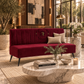 LUXURY BURGUNDY CHANNEL-TUFTED THREE-SEATER SOFA WITH BLACK METAL LEGS