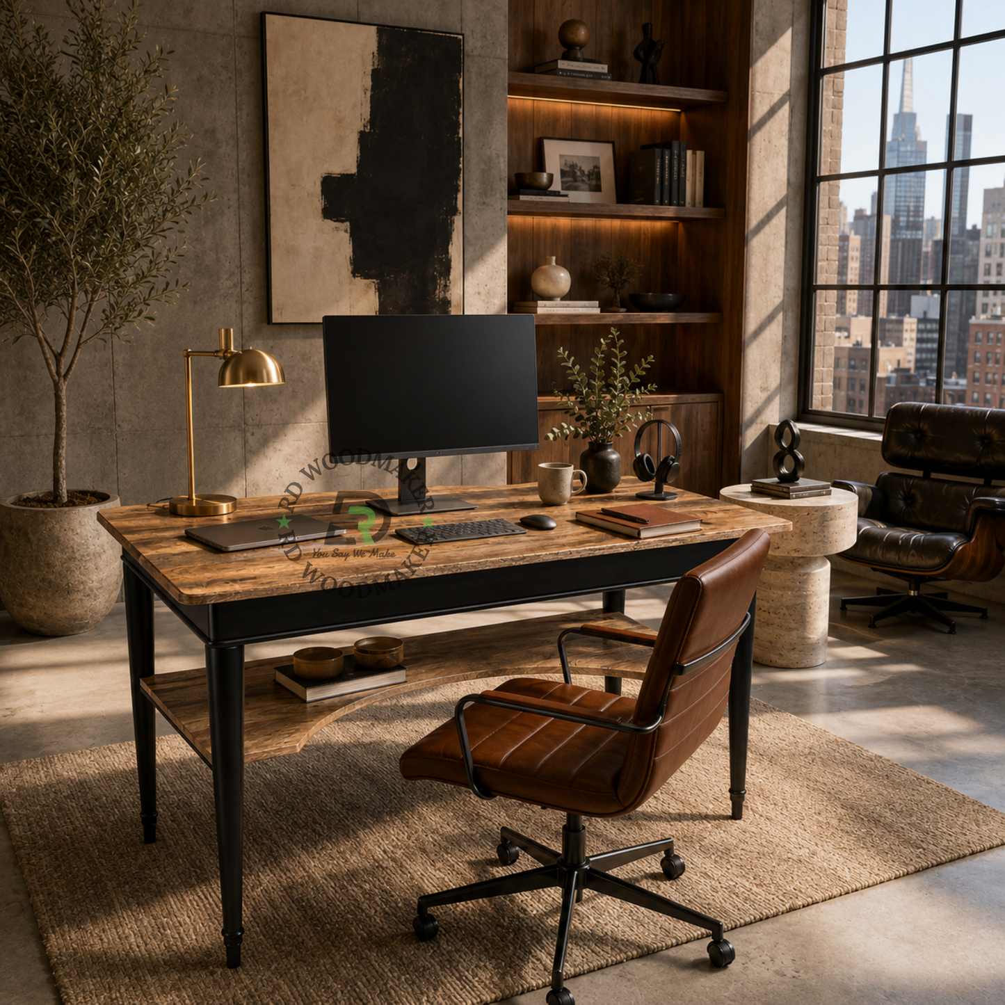 INDUSTRIAL WOODEN DINING TABLE WITH LOWER DISPLAY SHELF