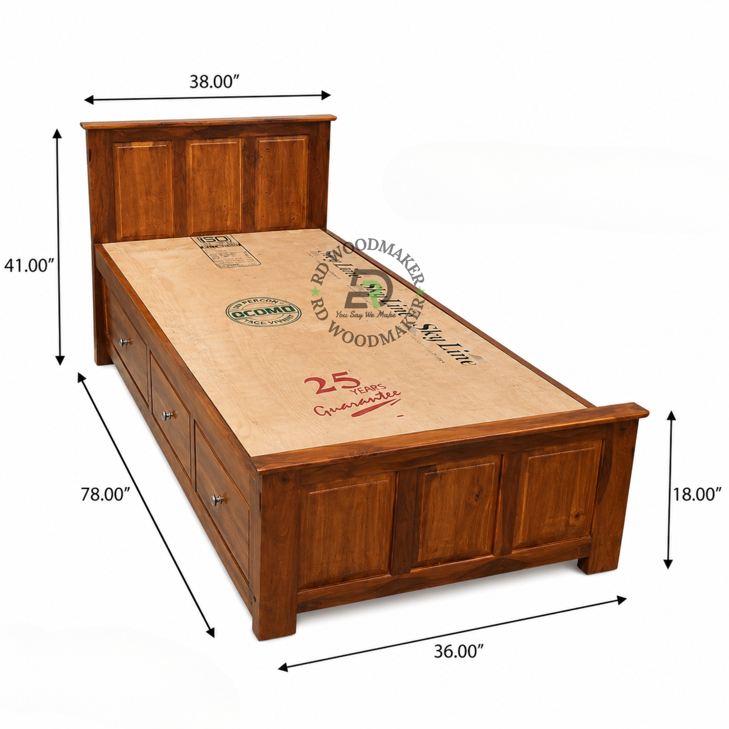 PREMIUM SINGLE WOODEN STORAGE BED WITH SIDE DRAWERS