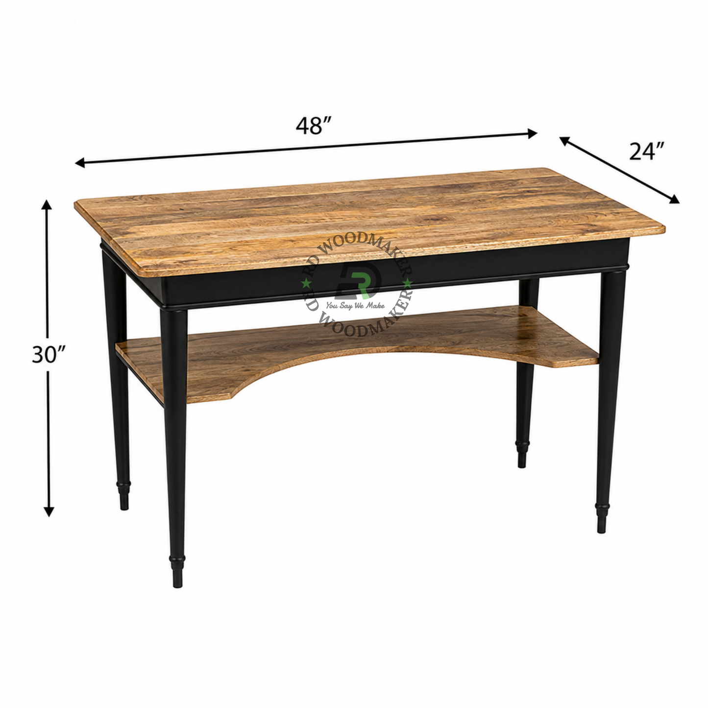 INDUSTRIAL WOODEN DINING TABLE WITH LOWER DISPLAY SHELF