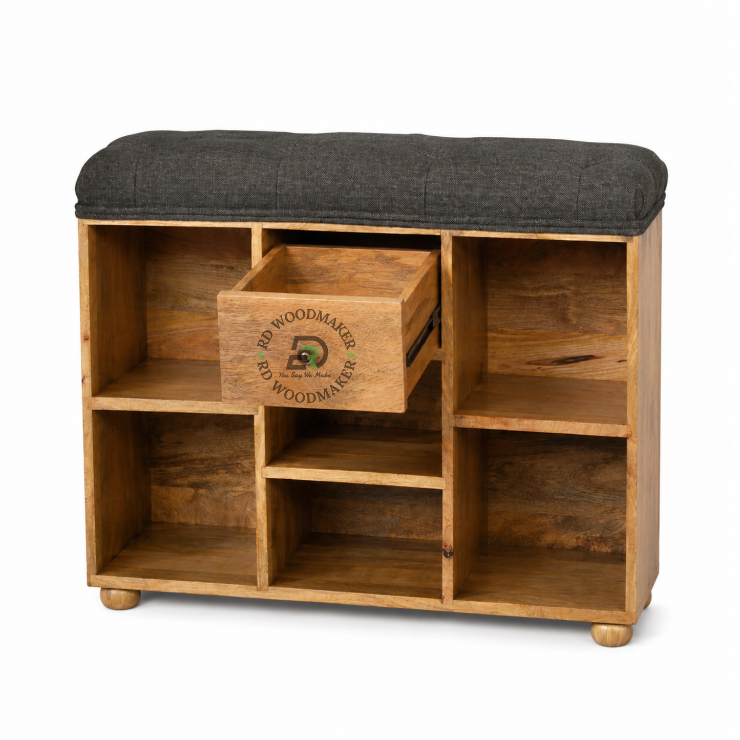 SOLID WOOD STORAGE SHOE BENCH WITH CUSHION SEAT