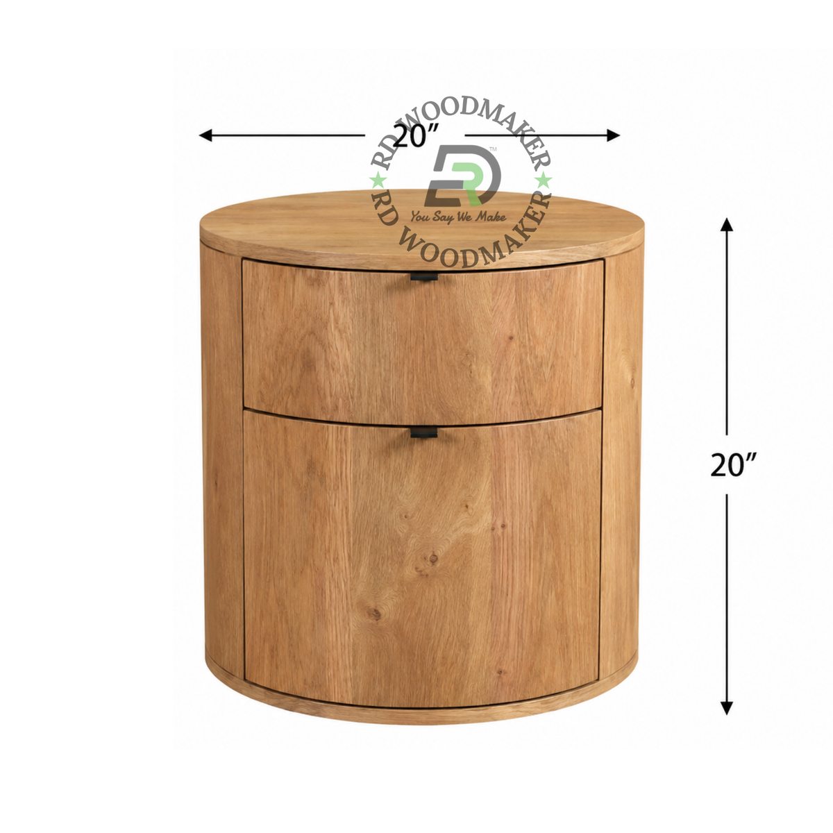 MODERN ROUND SOLID WOOD BEDSIDE TABLE WITH DRAWER STORAGE
