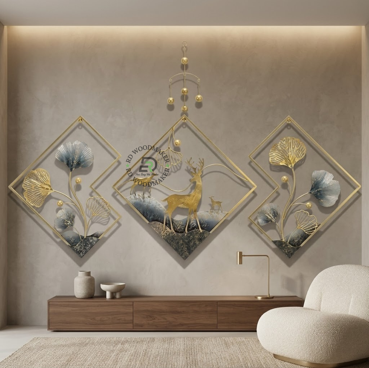 FOREST GINKGO DEER WALL ART SET