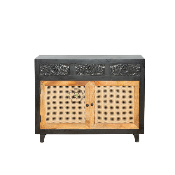 HANDCARVED RATTAN SOLID WOOD SIDEBOARD
