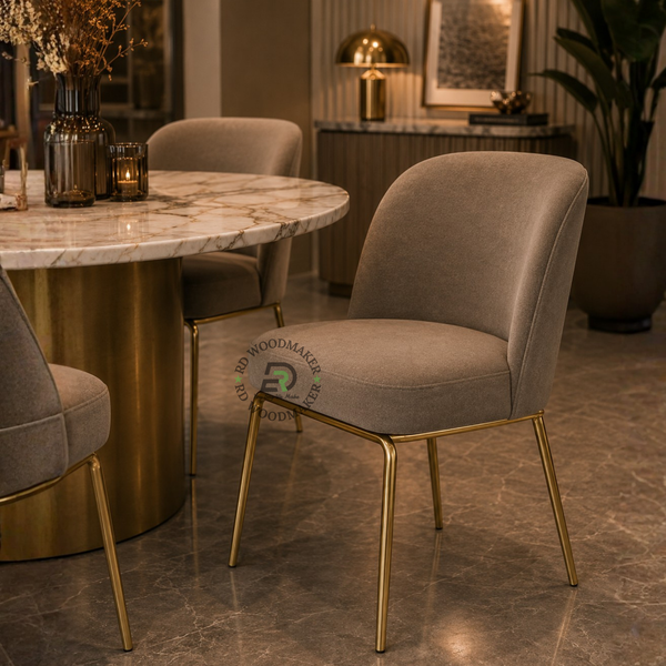 PREMIUM TAUPE UPHOLSTERED DINING CHAIR WITH GOLD METAL LEGS