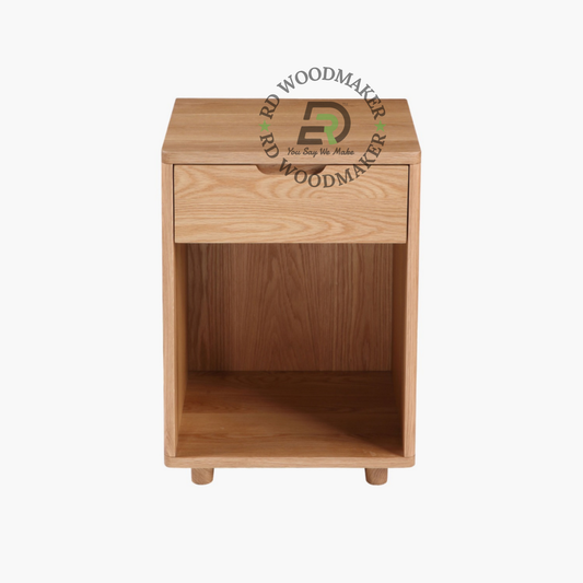 MODERN SOLID WOOD OPEN SHELF 1 DRAWER BEDSIDE TABLE