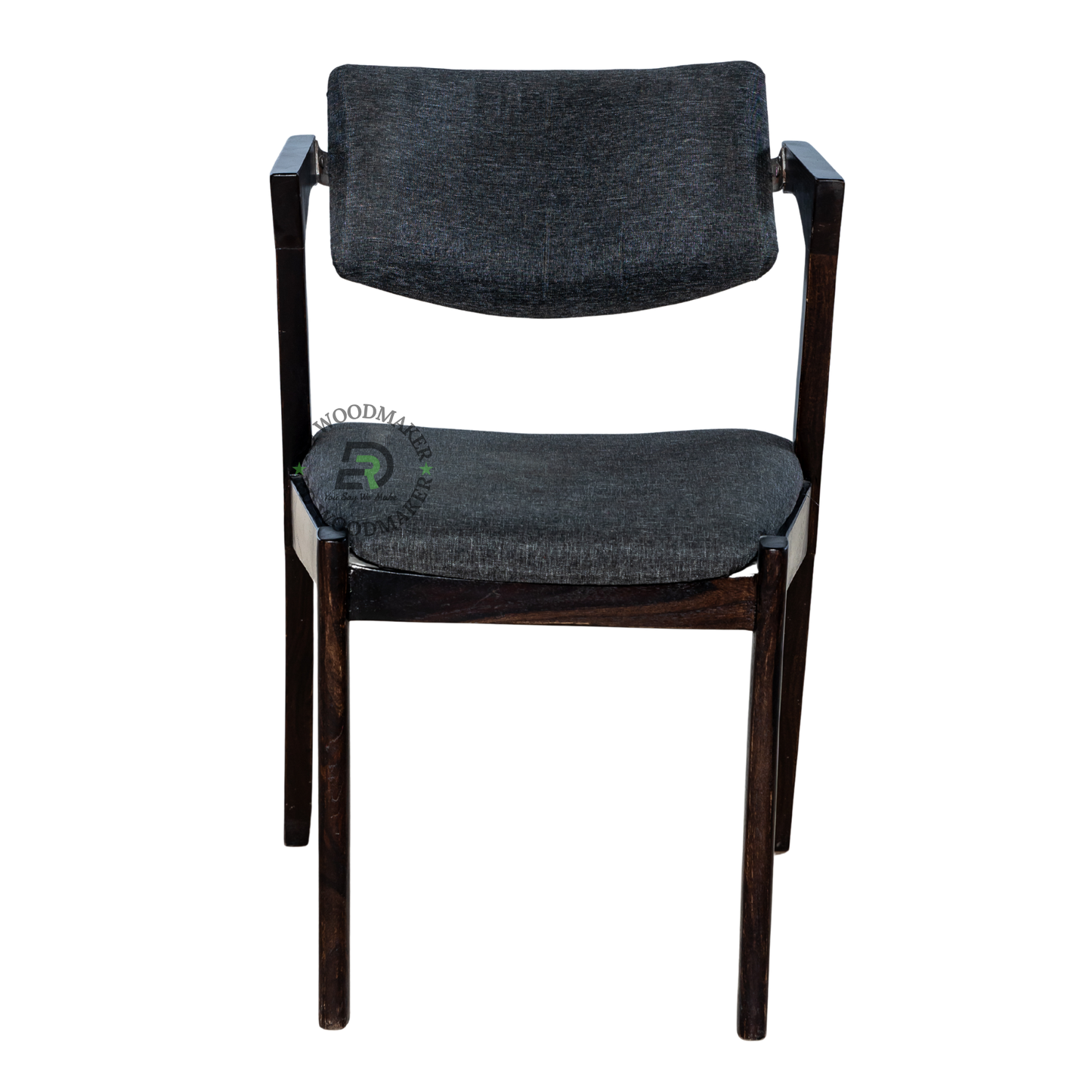 PREMIUM DARK WOOD ARMCHAIR WITH CHARCOAL UPHOLSTERED SEAT & BACKREST