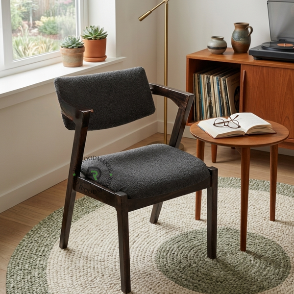 PREMIUM DARK WOOD ARMCHAIR WITH CHARCOAL UPHOLSTERED SEAT & BACKREST