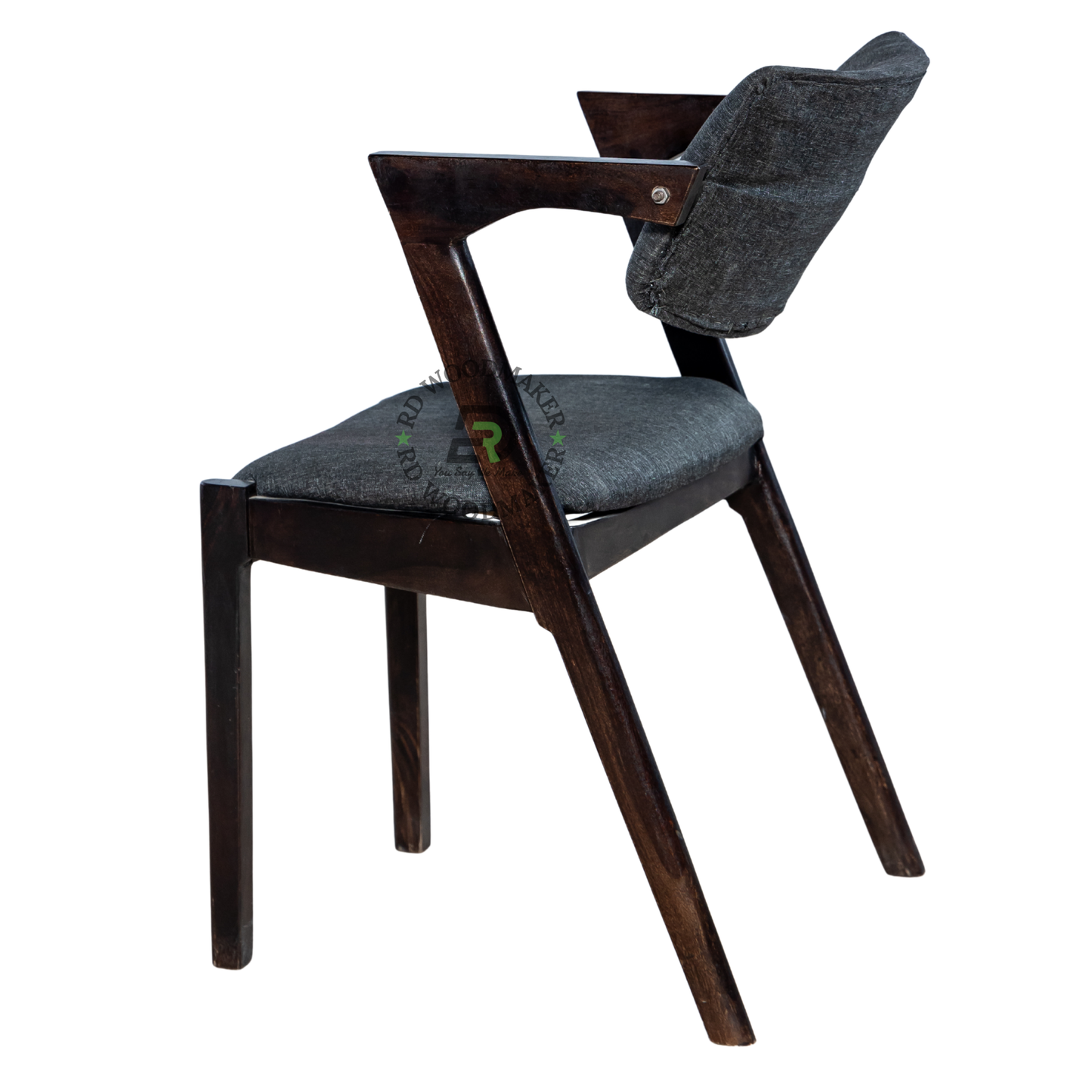 PREMIUM DARK WOOD ARMCHAIR WITH CHARCOAL UPHOLSTERED SEAT & BACKREST