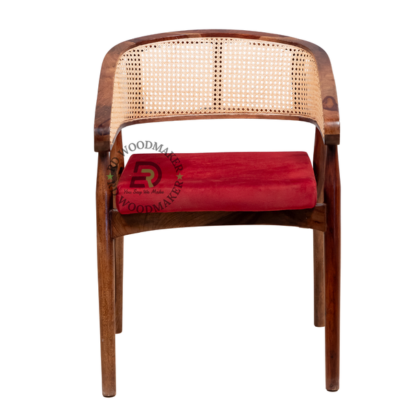 PREMIUM SOLID WOOD CANE WRAP ARMCHAIR WITH RED VELVET SEAT
