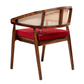 PREMIUM SOLID WOOD CANE WRAP ARMCHAIR WITH RED VELVET SEAT