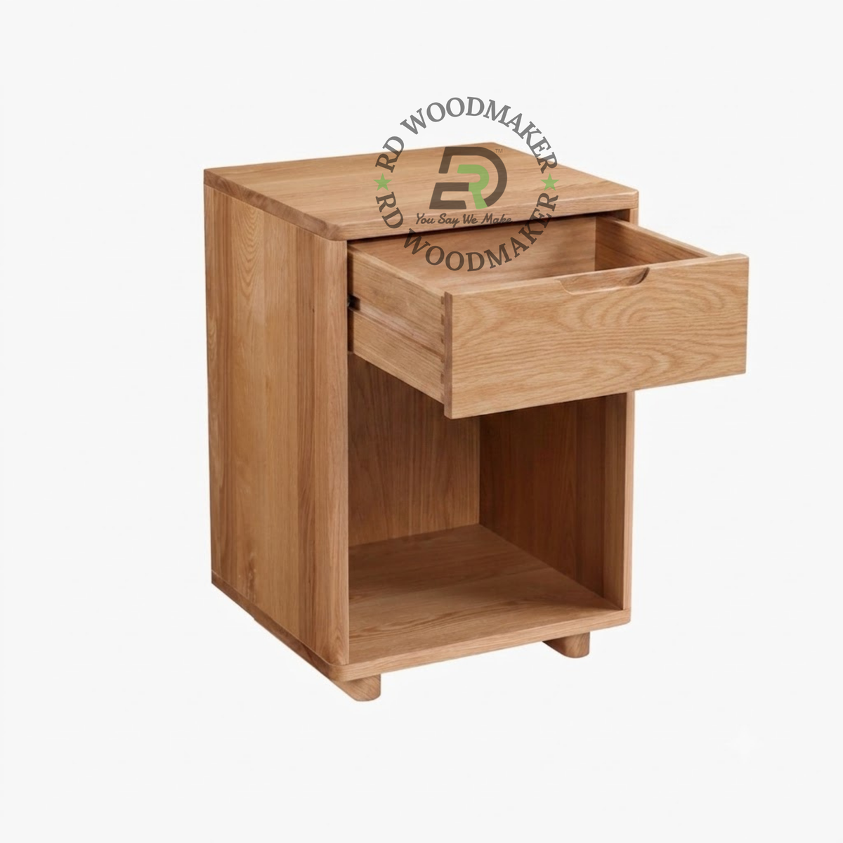 MODERN SOLID WOOD OPEN SHELF 1 DRAWER BEDSIDE TABLE