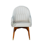 PREMIUM WHITE UPHOLSTERED ARMCHAIR WITH WOODEN LEGS & GOLD CAPS