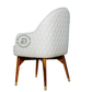 PREMIUM WHITE UPHOLSTERED ARMCHAIR WITH WOODEN LEGS & GOLD CAPS