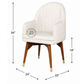 PREMIUM WHITE UPHOLSTERED ARMCHAIR WITH WOODEN LEGS & GOLD CAPS