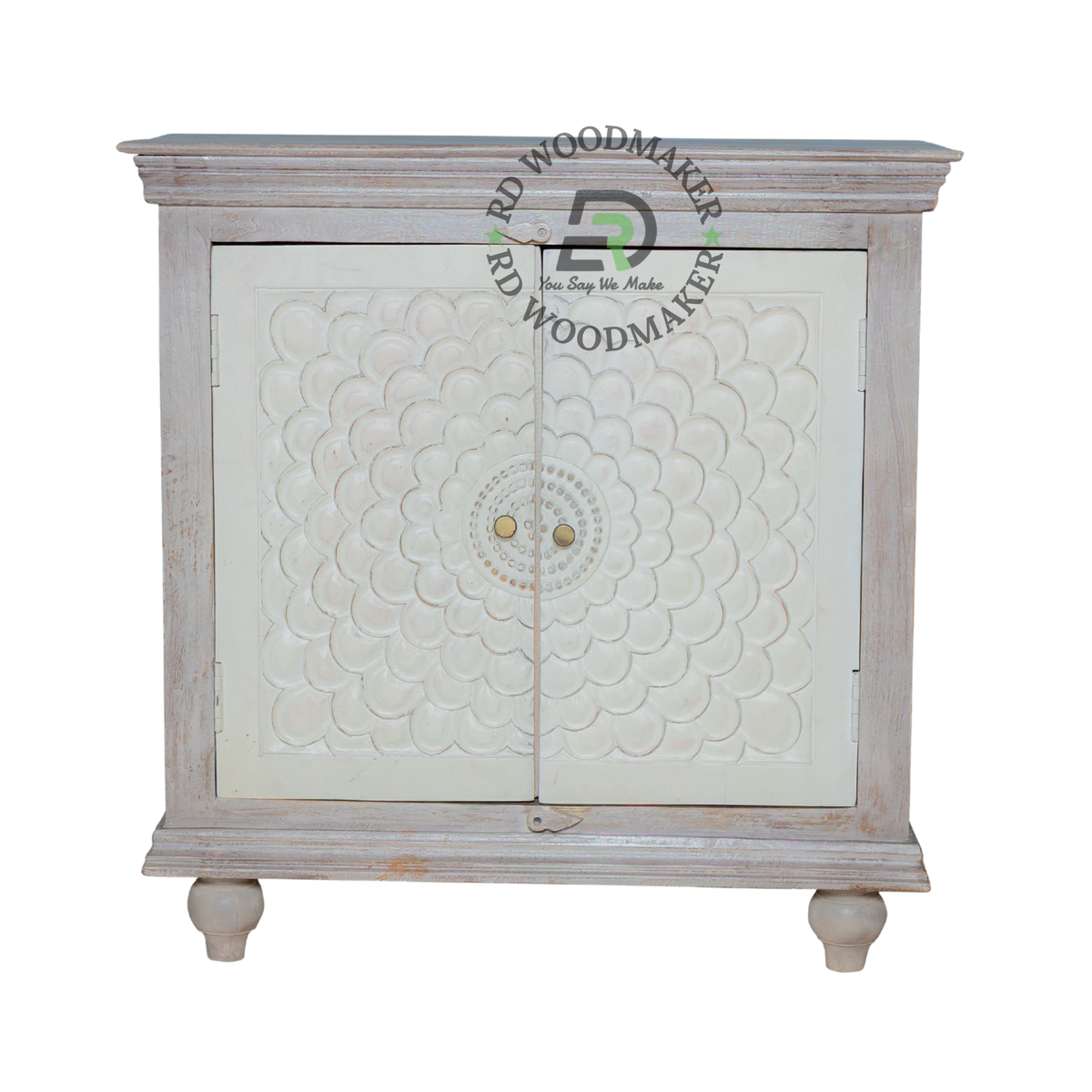 HERITAGE HANDCARVED WHITE SOLID WOOD CABINET