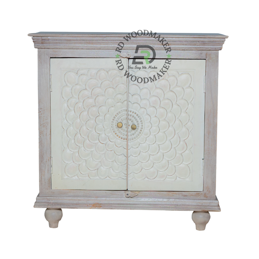 HERITAGE HANDCARVED WHITE SOLID WOOD CABINET