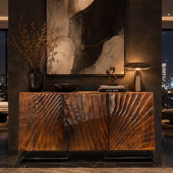 SCULPTED MODERN SOLID WOOD SIDEBOARD