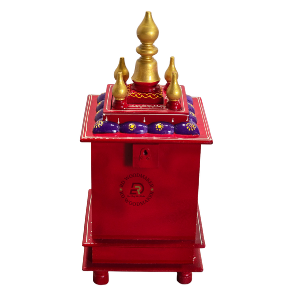 PREMIUM COMPACT HAND-PAINTED RED WOODEN HOME TEMPLE WITH OPEN SHRINE & STORAGE DRAWER