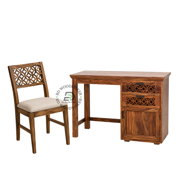 PREMIUM SOLID WOOD STUDY DESK WITH STORAGE & CARVED BACK CHAIR SET